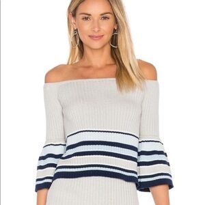LOVERS + FRIENDS Ribbed Border Stripe Off Shoulder Sweater